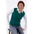 Ladies Cotton Fine Gauge V-Neck Vest - HUNTER GREEN